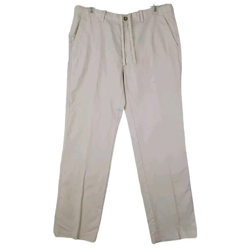 Roundtree & Yorke ~Men's 38x32~ Off-White Linen Blend Comfort Relax Casual Pants
